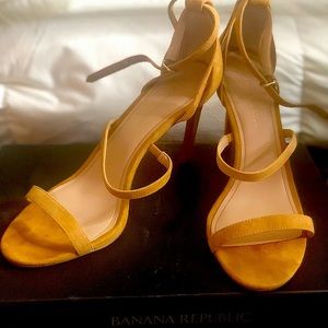 Tan suede strap sandal heels